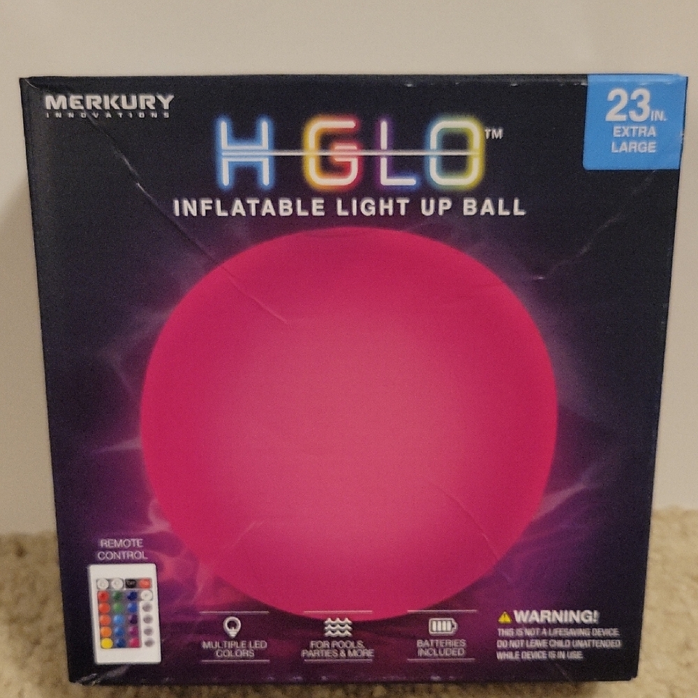 NEW Merkury H GLO Inflatable LED Light Up Ball - Multi Colored